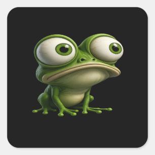 Grosäugiger Cartoon-Frosch Quadratischer Aufkleber