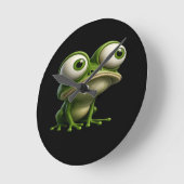 Grosäugiger Cartoon-Frosch Runde Wanduhr (Winkel)