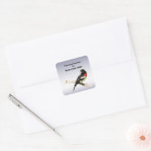 Grosbeak mit Rose Quadratischer Aufkleber (Umschlag)