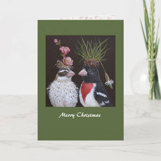 Grosbeak Paar Weihnachtskarte Feiertagskarte (Vorderseite)