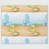 Groß blaues Gebäude-Umschlagpapier Geschenkpapier (Flach)