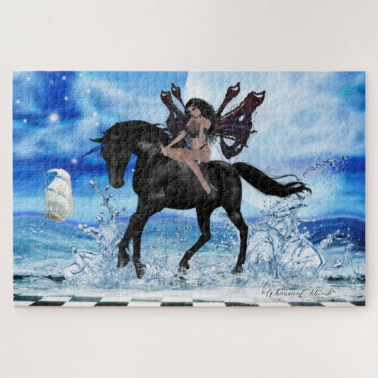 Groß - Dunkler Engel und Schwarzes Einhorn Puzzle (Horizontal)