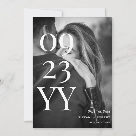 Groß formatiertes Script Save the Date Fotokarte (Vorderseite)