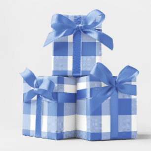 Groß kariert in Kornblumenblau und Weiß Geschenkpapier