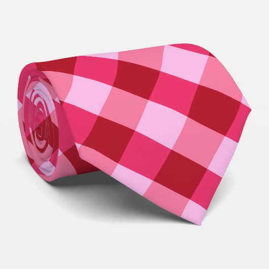 Groß Kariert in Strawberry Rosa und Rot Krawatte (Gerollt)