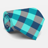 Groß Kariert in Türkis, Navy Blue und Grau Krawatte (Gerollt)