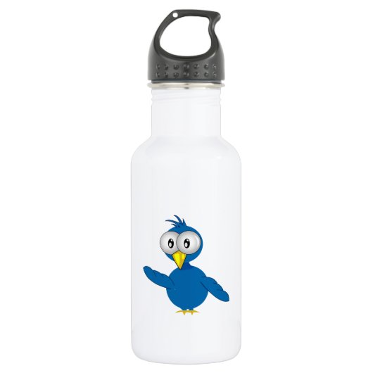 Groß-Mit Augen blauer Cartoon-Vogel Edelstahlflasche (Vorderseite)