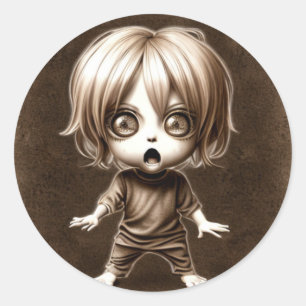 Groß Mit Augen Chibi-KinderHalloween Runder Aufkleber