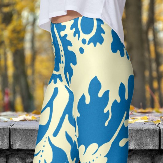 Großartig Blauer und Creme Blumen Print Leggings