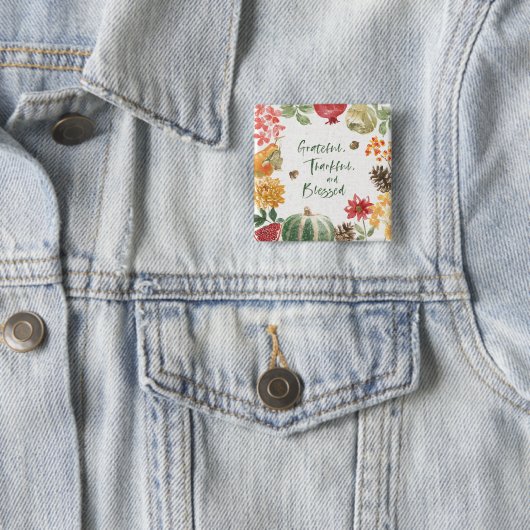 Großartig, dankbar und gesegnet Ernte Button (Beispiel)