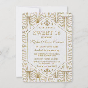 Großartige Gatsby Art Deco Gold Weiße Sweet 16 Ein Einladung