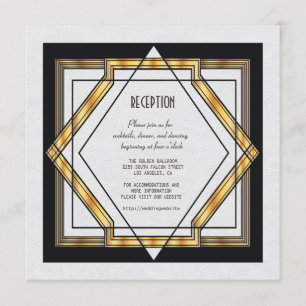 Großartige Gatsby Gold Weiße Art Deco Hochzeitsfei Einladung