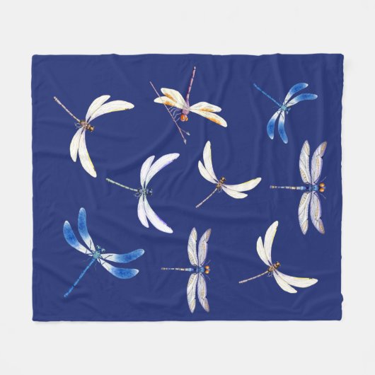 Großartige Libellen in Flight on Dark Blue Fleecedecke (Vorderseite (Horizontal))