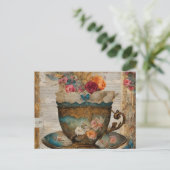 Großartige Teacup Mixed Media Collage Malerei Postkarte (Stehend Vorderseite)
