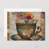 Großartige Teacup Mixed Media Collage Malerei Postkarte (Vorne/Hinten)