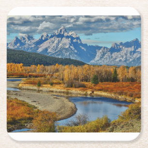 Großartige Teton Gebirgsfluss-Ansicht in Herbst Rechteckiger Pappuntersetzer