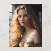 Großartiger Blond in einem Goldkleid Postkarte (Vorderseite)