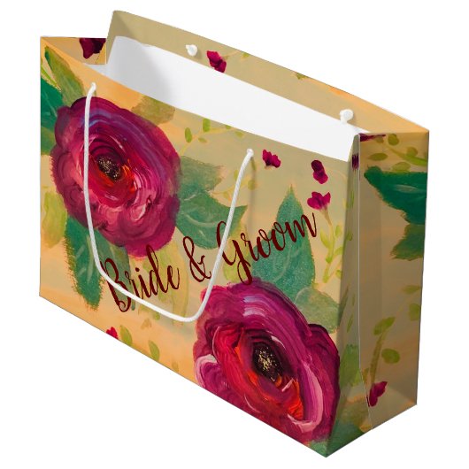 Großartiger Burgunder Rose Designer Große Geschenktüte (Vorderseite Schrägansicht)