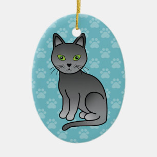Großartiger Cartoon Russische Blaue Katze Sitzen Keramikornament