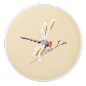 Großartiger Dragonfly auf dem Zweig auf Tan Keramikknauf (Vorderseite)