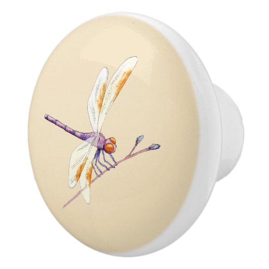 Großartiger Dragonfly auf dem Zweig auf Tan Keramikknauf (Rechts)