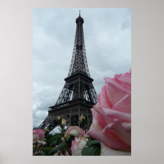 Großartiger Eiffelturm mit rosa Roses Paris Poster