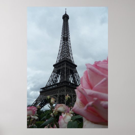 Großartiger Eiffelturm mit rosa Roses Paris Poster (Vorne)