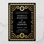 Großartiger Papel Picado Boda Wedding Black + Gold Folieneinladung (Vorderseite)