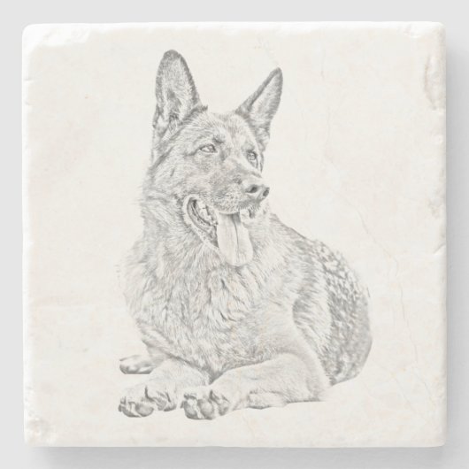Großartiger Pencil German Shepherd Marble Unterset Steinuntersetzer (Vorderseite)