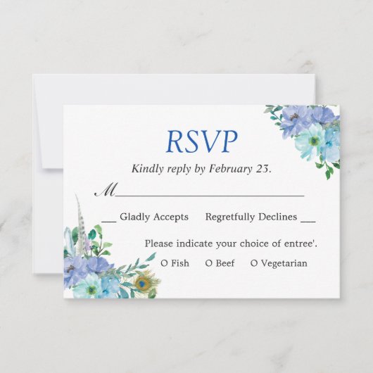 Großartiger Sapphire Blue Floral Chic Wedding RSVP (Vorderseite)