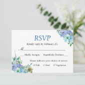 Großartiger Sapphire Blue Floral Chic Wedding RSVP (Stehend Vorderseite)
