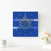 Großartiger Star von David On blue Background jewi Quadratische Wanduhr (Zuhause)