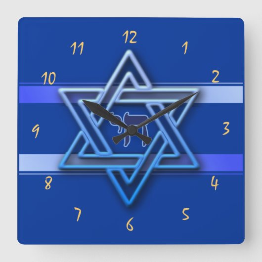 Großartiger Star von David On blue Background jewi Quadratische Wanduhr (Vorderseite)