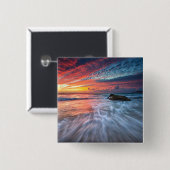 Großartiger Steinstrand des Sonnenuntergang-|, EL Button (Vorne & Hinten)