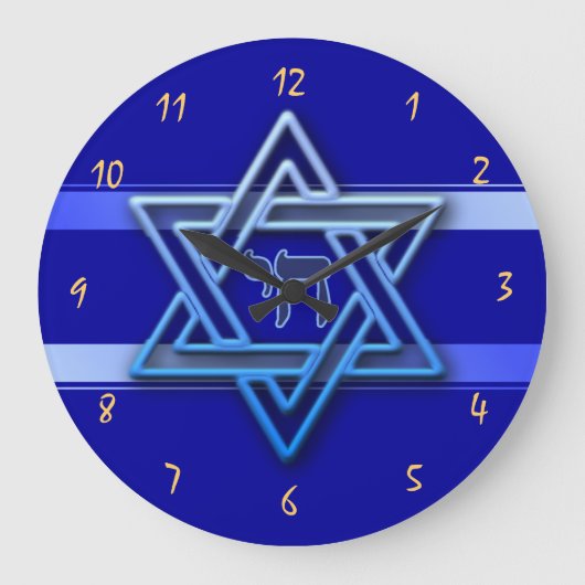 Großartiger Stern von David On blue Background jew Große Wanduhr (Vorderseite)