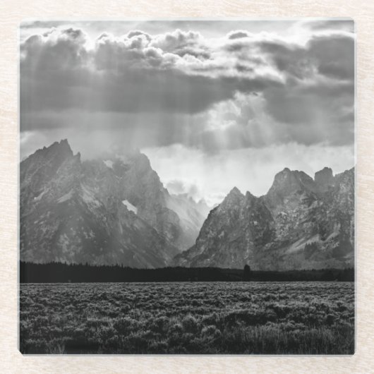 Großartiger Teton Gebirgszug in Schwarzweiss Glasuntersetzer (Vorderseite)