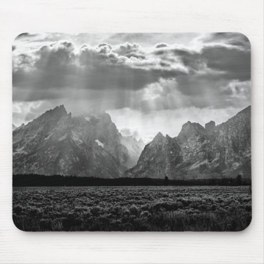 Großartiger Teton Gebirgszug in Schwarzweiss Mousepad (Vorne)