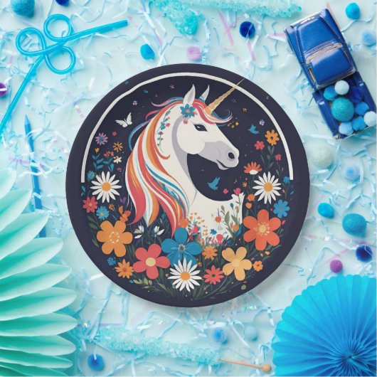 Großartiges Einhorn und Blume auf der Marine Pappteller (Party)