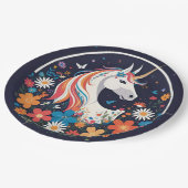 Großartiges Einhorn und Blume auf der Marine Pappteller (Schrägansicht)