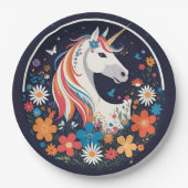 Großartiges Einhorn und Blume auf der Marine Pappteller (Vorderseite)