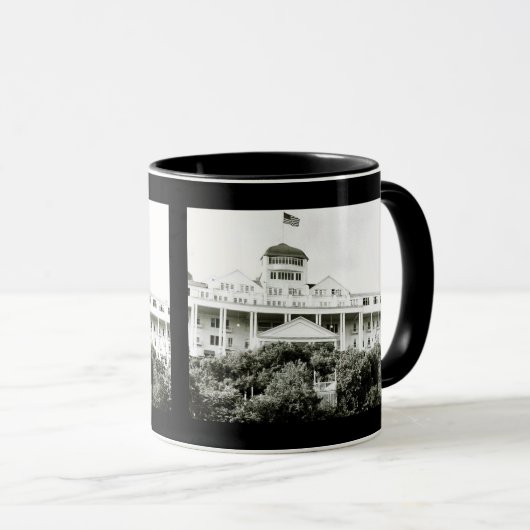 Großartiges Hotel, Mackinac Insel, Schwarzweiss Tasse (VorderseiteRechts)