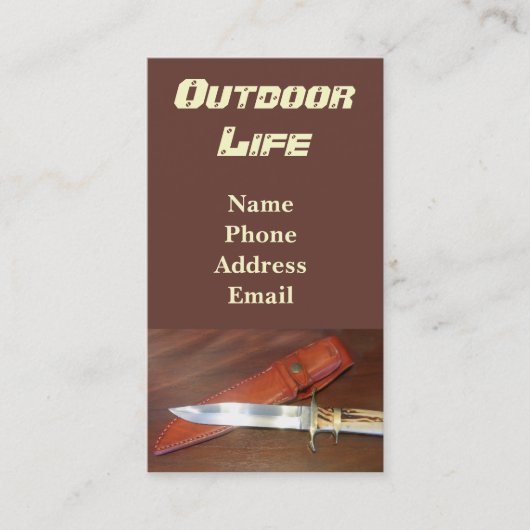 Großartiges Jagd-Messer mit ledernem Fall Visitenkarte (Vorderseite)