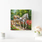 Großartiges Pferd und Beförderung Quadratische Wanduhr (Zuhause)