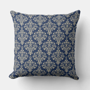 Großartiges Royal Blue Classic Elegantes Damask Mu Kissen Für Draußen