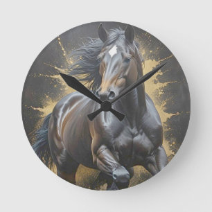 großartiges schwarzes Pferd Runde Wanduhr