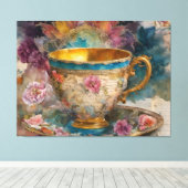 Großartiges Teacup Mixed Media Painting Leinwanddruck (Insitu (Holzboden))