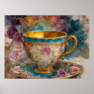Großartiges Teacup Mixed Media Painting Poster
