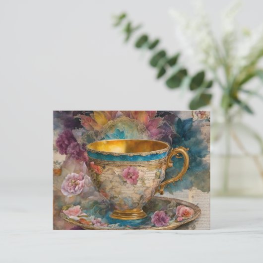Großartiges Teacup Mixed Media Painting Postkarte (Stehend Vorderseite)