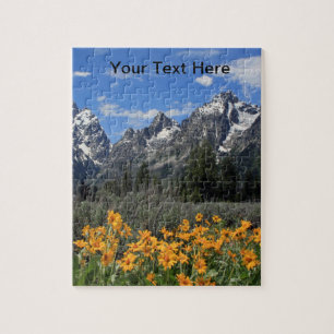 Großartiges Tetons mit Schnee-und Frühlings-Blum Puzzle