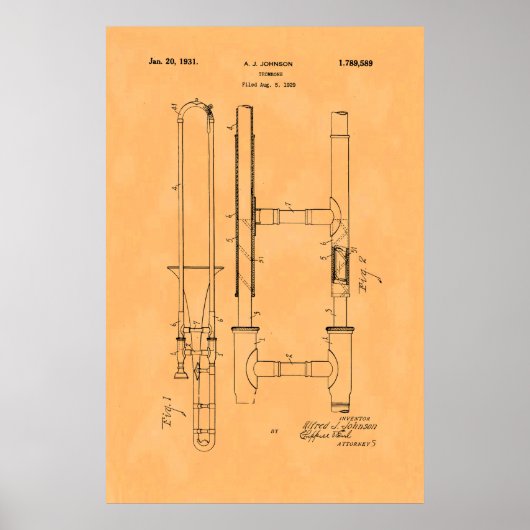 Großartiges Vintages Trombone-Patent Poster (Vorne)